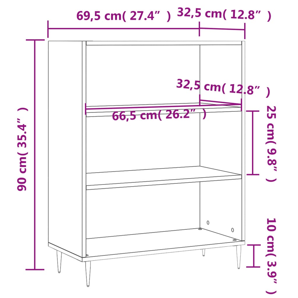 Bookcase High Gloss White 69.5x32.5x90 cm Engineered Wood